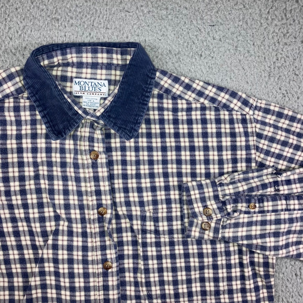 Montana Blues 90s Plaid Shirt Women L Corduroy Collar Outdoor Coastal Grandma